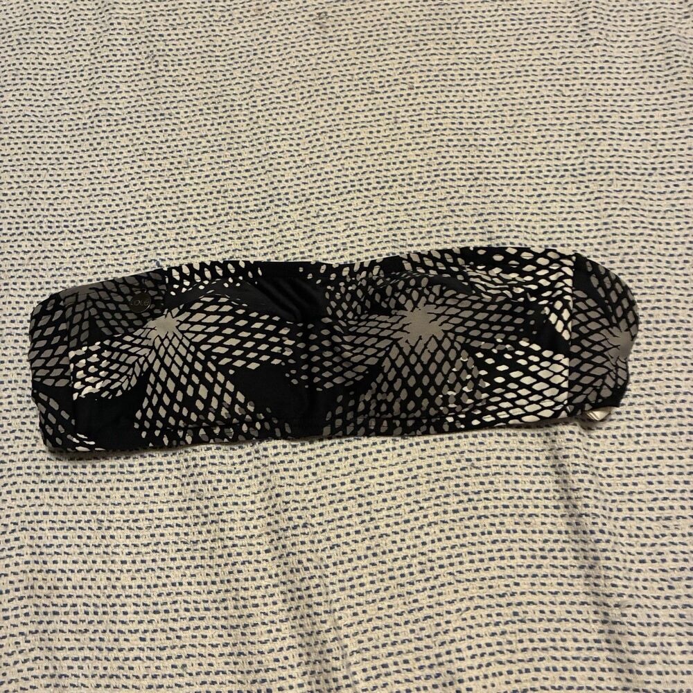 Lolë Women’s Bandeau Bikini Top Black Gray White Abstract Print Strapless Swim